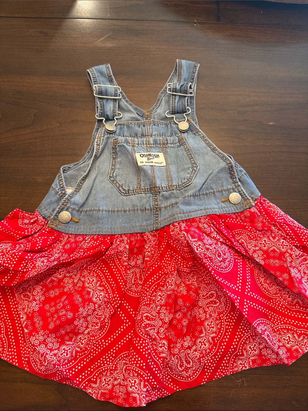 OshKosh B'gosh Denim Bib Overall Dress with Red Bandana Skirt